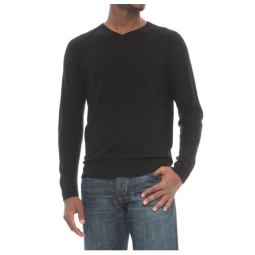 NWT Michael Stars Men's Elbow Patch V-neck Sweater in Black Wool Cashmere S